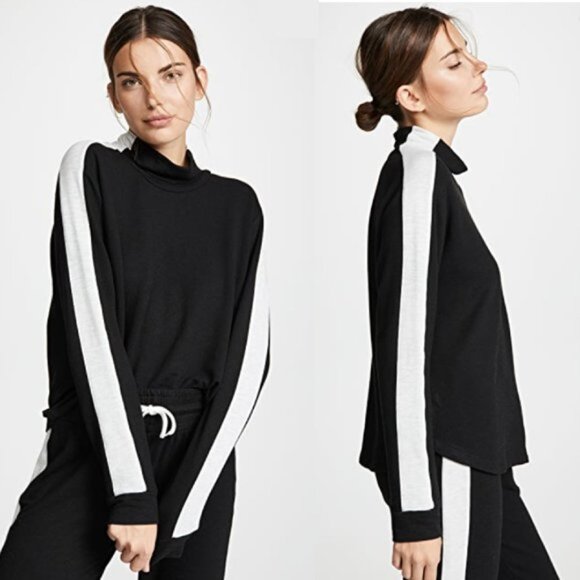 MONROW Black with Gray Stripe Sweat Set - Mockneck & Joggers - Picture 1 of 14